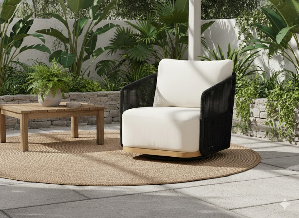 Alpine Teak Wood Modern Swivel Outdoor Arm Chair – Black