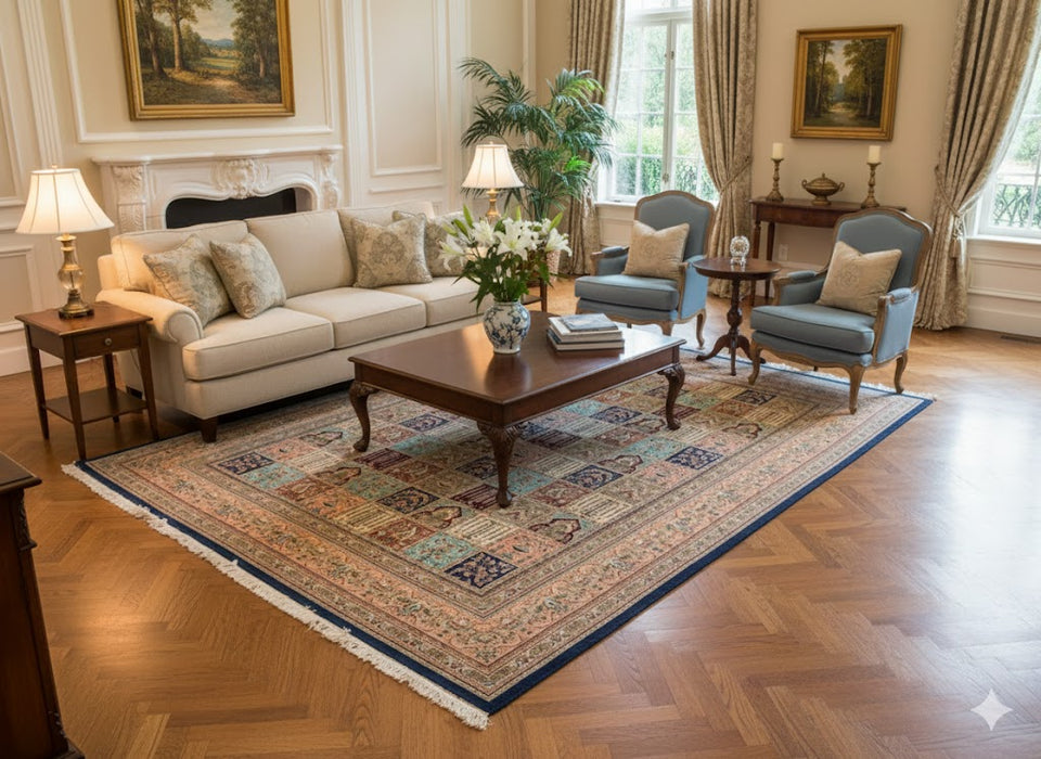 Exquisite 100% Silk Persian Design Rug – Elegant and Luxurious, size  9' 9" x 12' 10"