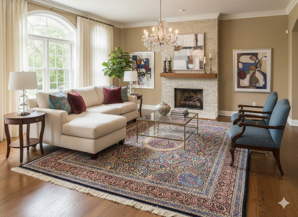 Exquisite 100% Silk Persian Design Rug – Elegant and Luxurious, size 9' 7" x 13'