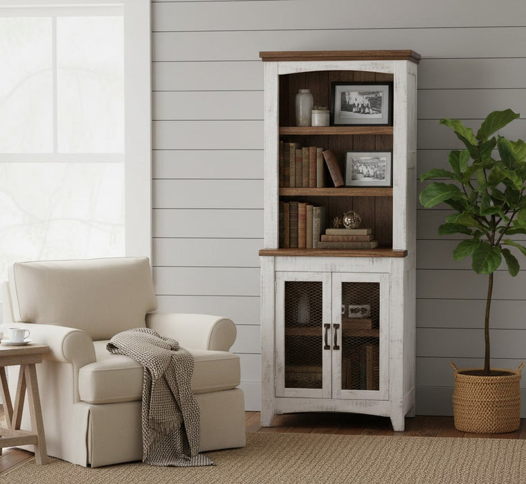 Greenview Mesh Door Bookcase - Distressed White