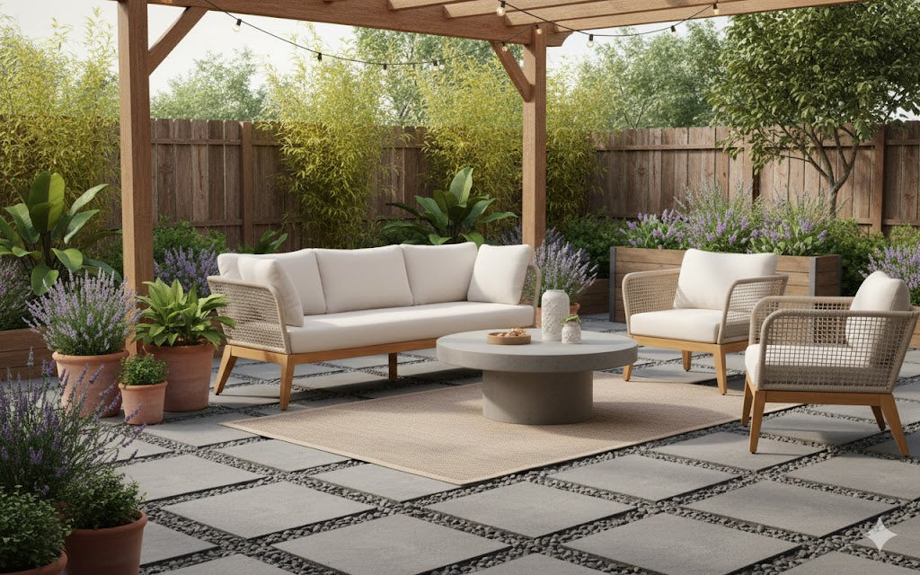 Cypress Teak Wood Sofa with beige Color Rope Design