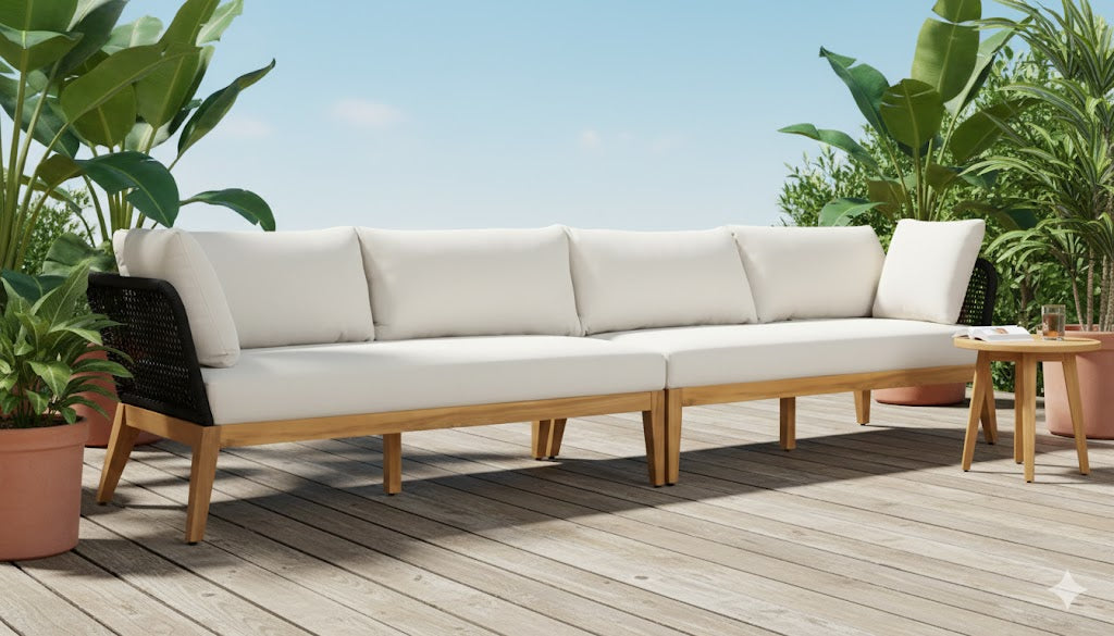 Cypress Teak Wood 128" Sofa with Black Color Rope Design