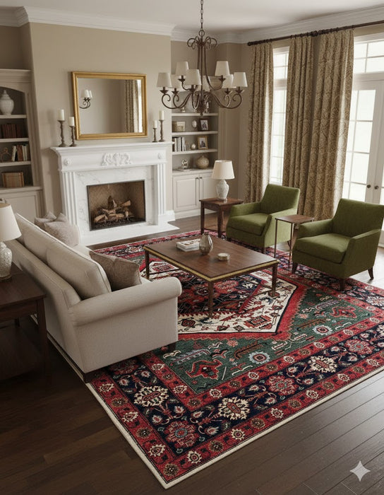 Hand-Knotted Heriz Vegetable-Dyed Wool Rug, 9' 1" x 12' 2"