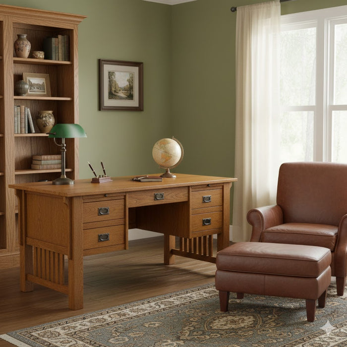 Mission Quarter Sawn Oak 5 Drawer Desk - Michael's Cherry (MC3)