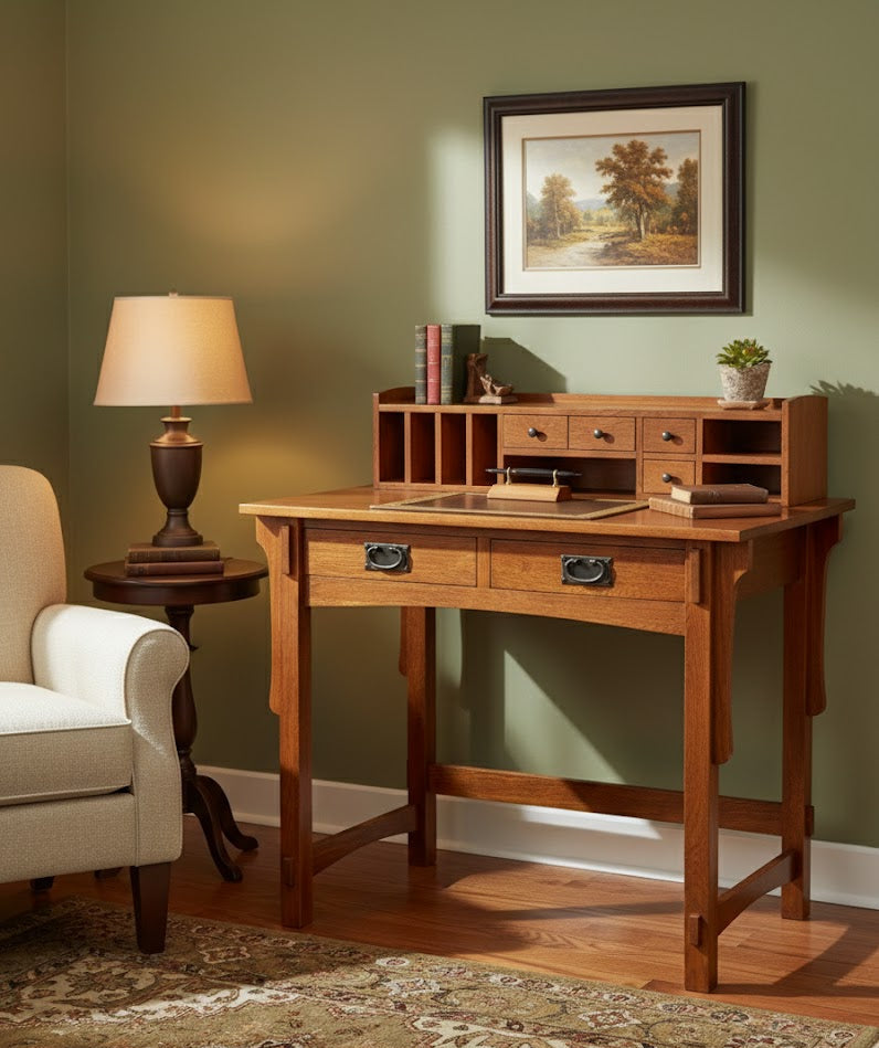 Mission Style Solid Quarter Sawn Oak Office Desk with Dovetail