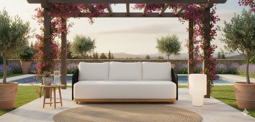 Alpine Teak Wood Outdoor Sofa with Black Rope Design