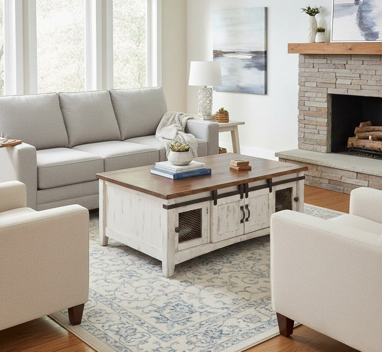 Greenview Sliding Door Coffee Table - Distressed White