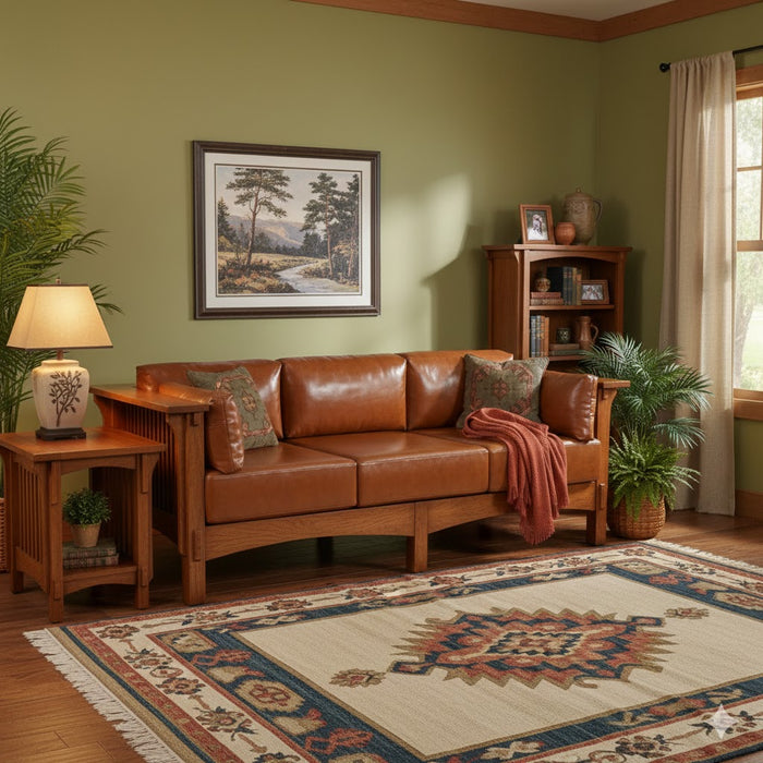 Mission Crofter Sofa - Solid Quarter Sawn Oak and Leather Cushions