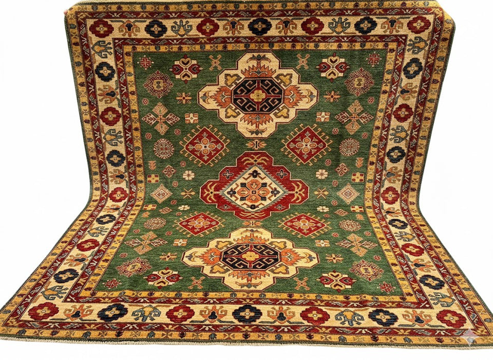 Hand-Knotted Vegetable Dye Kazak Rug from Pakistan, 8' 4 x 8' 0"