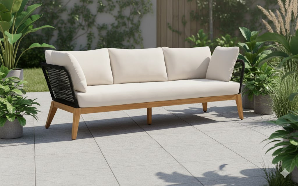 Cypress Teak Wood Sofa with Black Color Rope Design