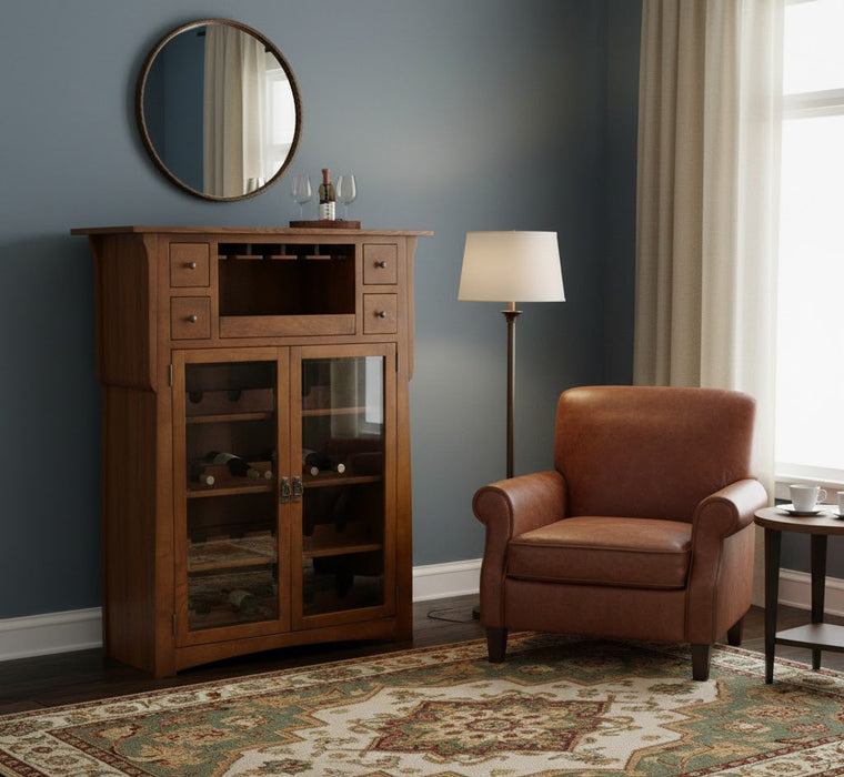 Mission / Arts and Crafts Quarter Sawn White Oak Wine Cabinet - 45"