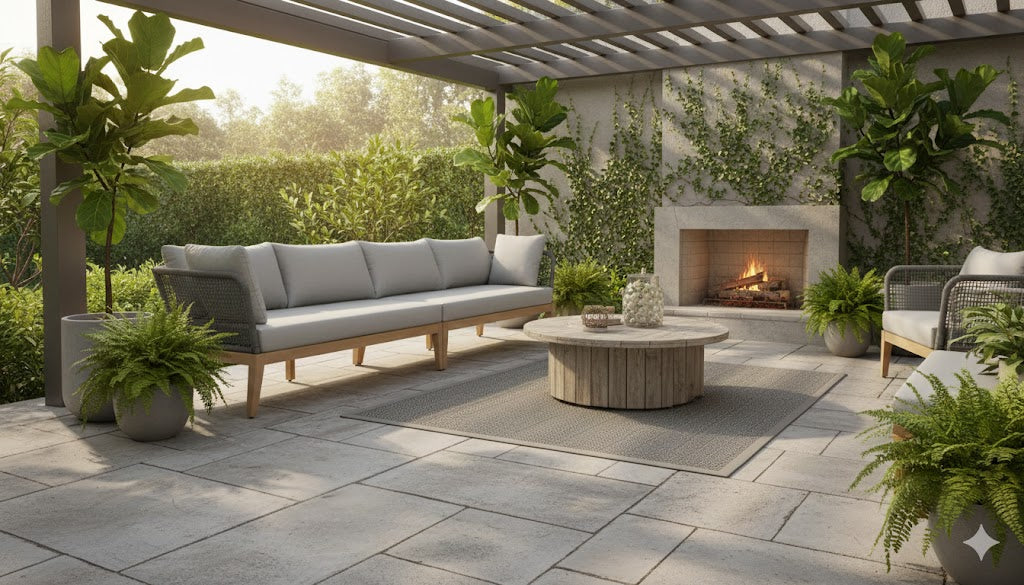 Cypress Teak Wood 128" Sofa with Gray Color Rope Design