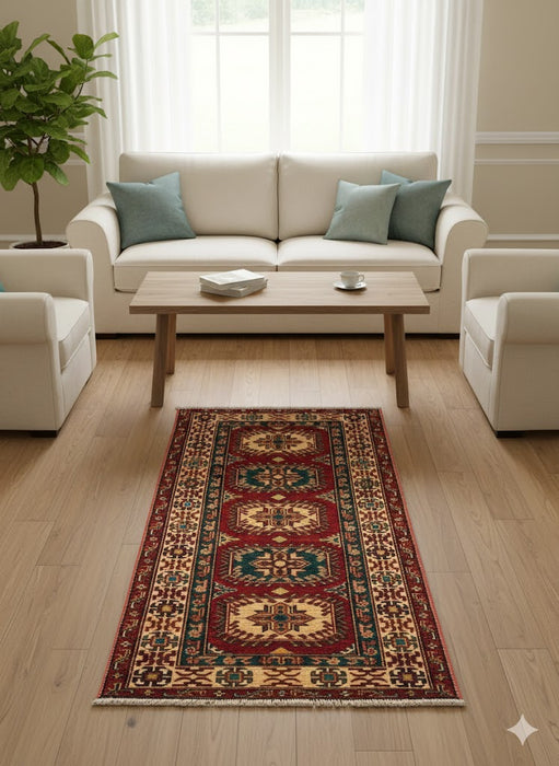 Hand-Knotted Vegetable Dye Kazak Rug from Pakistan, size 4' 2" x 6' 8"