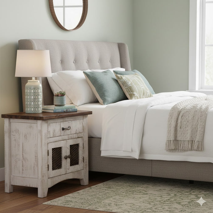 Greenview 2 Door Nightstand - Distressed White