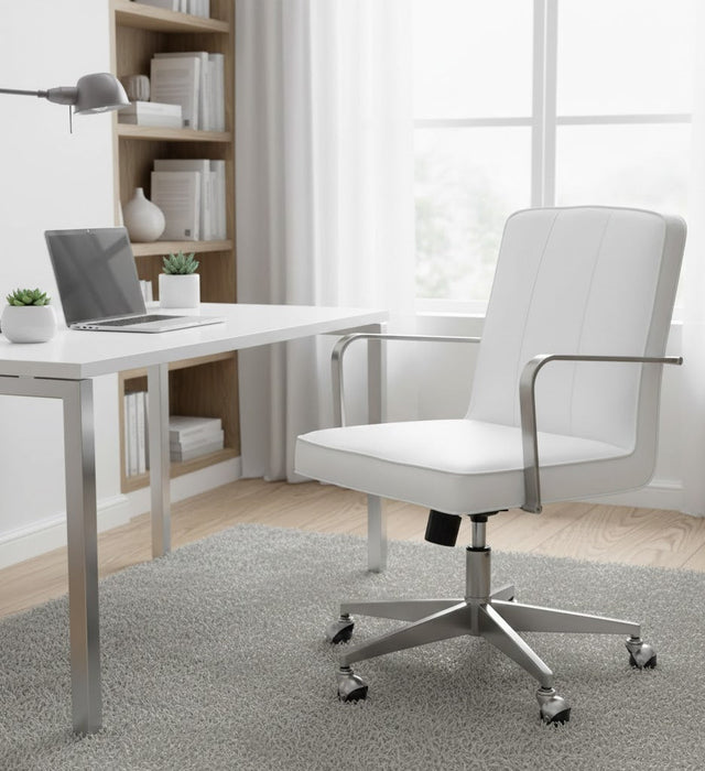 Seabourne Metal Frame Home Office Chair in Stainless Steel & White Leather