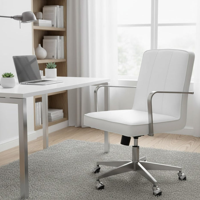 Seabourne Metal Frame Home Office Chair in Stainless Steel & White Leather