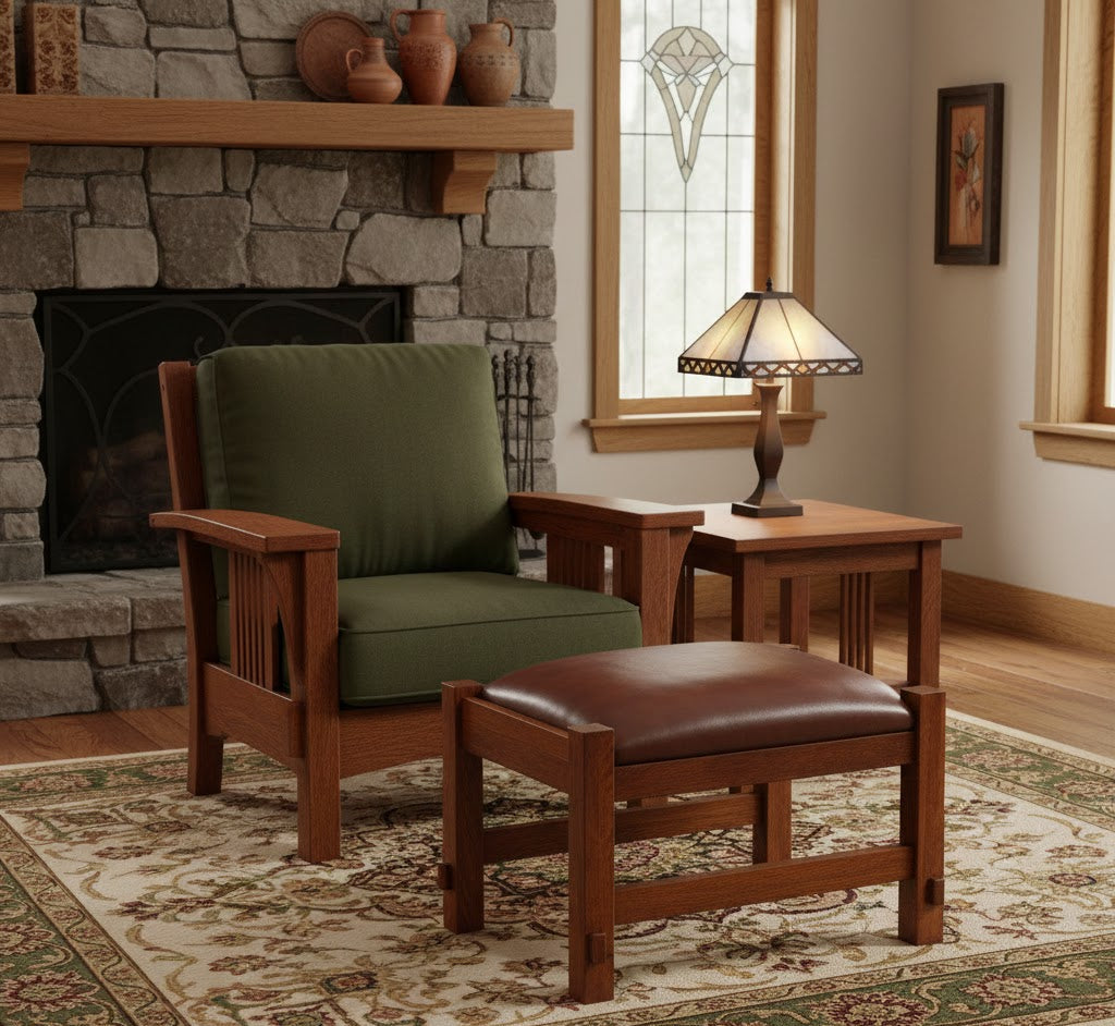 Buy Mission Spindle Stool - Quarter Sawn Oak & Leather in USA