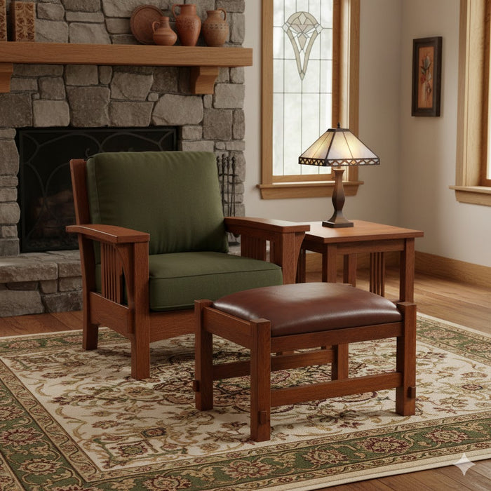 Pre-Order (Chestnut Brown) Mission Spindle Stool - Quarter Sawn Oak & Leather