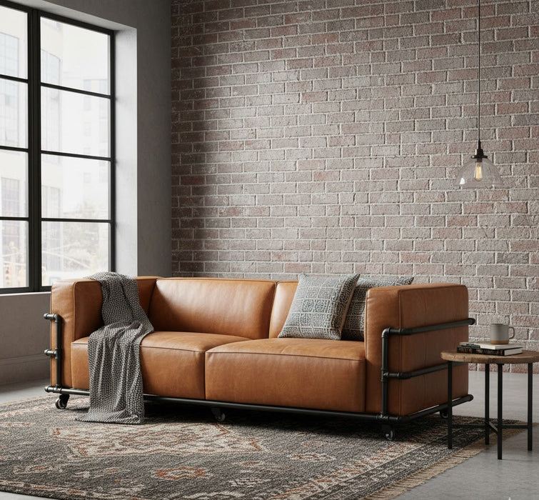 Henry Industrial Modern Leather Sofa (2 Colors Available)