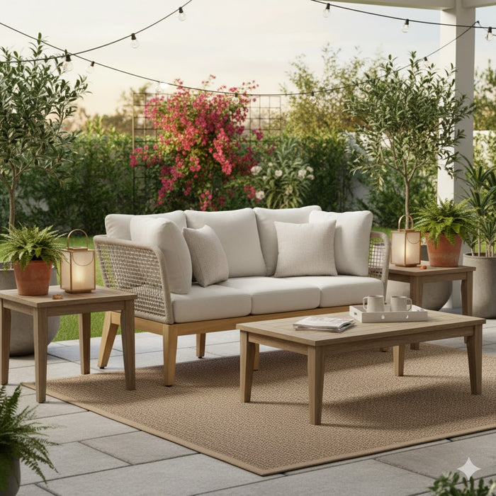 Cypress Teak Wood Sofa with beige Color Rope Design