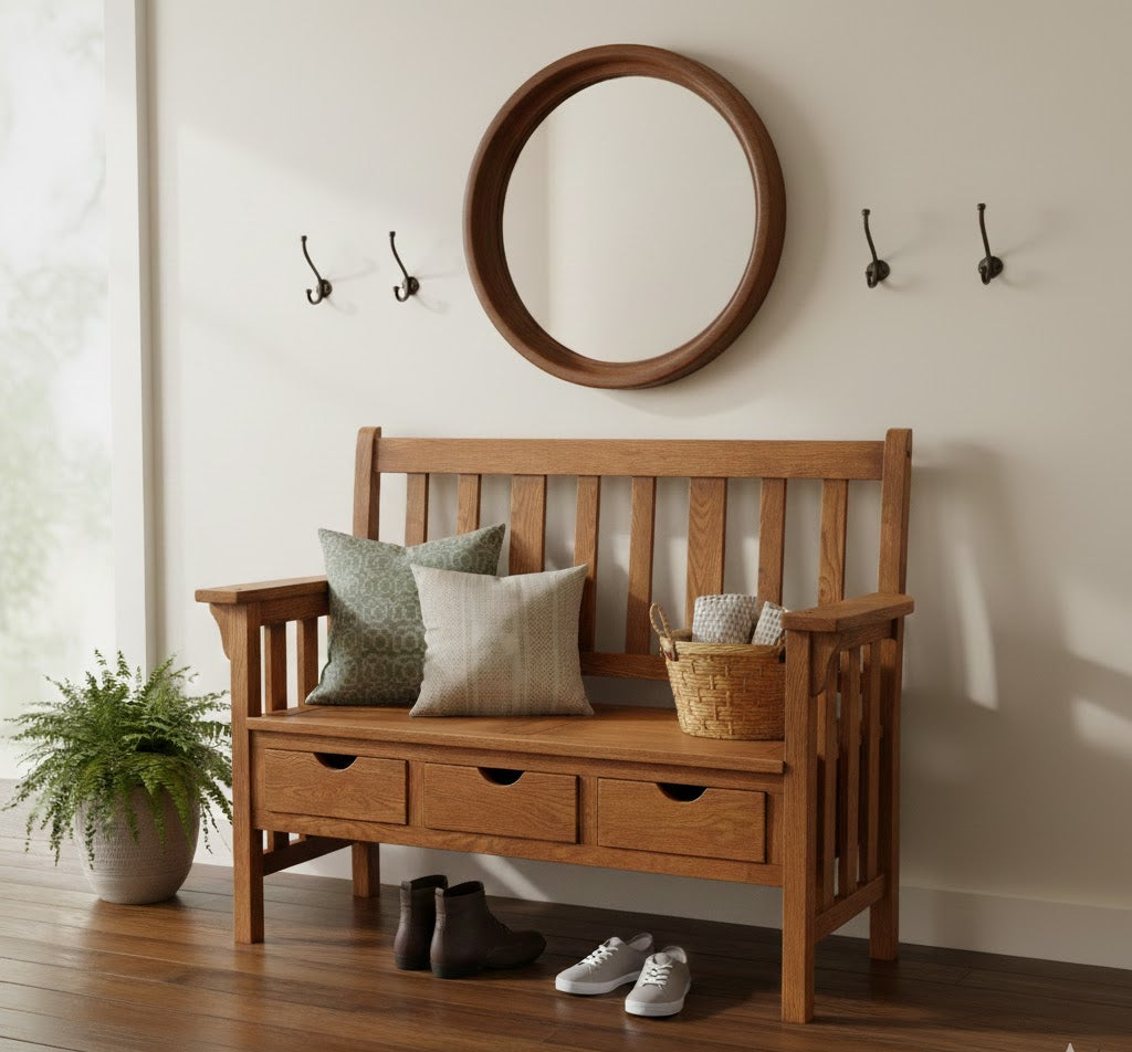 Buy Mission 3 Drawer Entry Way Bench / Settee Online in the USA  display picture 1