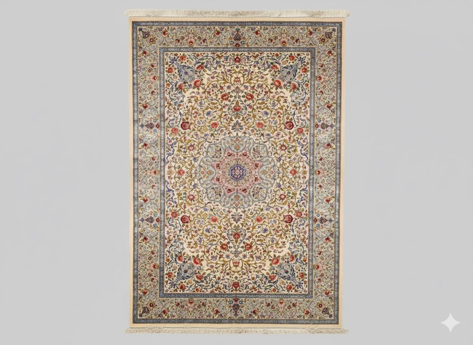 Exquisite 100% Silk Persian Design Rug – Elegant and Luxurious, size 6' 7" x 9' 10"