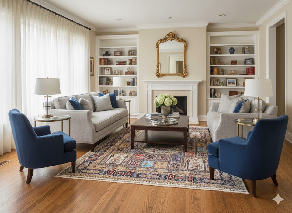 Exquisite 100% Silk Persian Design Rug – Elegant and Luxurious, size 8' 3" x 11' 2"