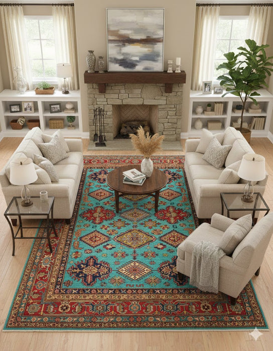 Kazak Hand Made 100% Wool Rug 6' 7" x 8' 1"