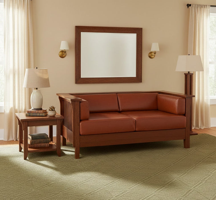 Mission / Craftsman Cubic Slat Side Love Seat - Russet Brown Leather (RB2)