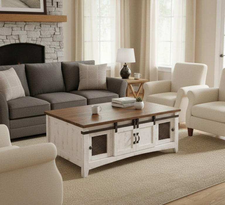 Greenview Sliding Door Console Table - Distressed White