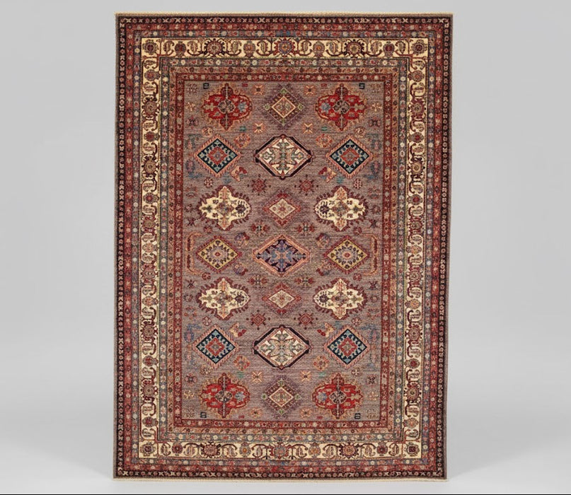 Hand-Knotted Vegetable Dye Kazak Rug from Pakistan, size 8" x 10"