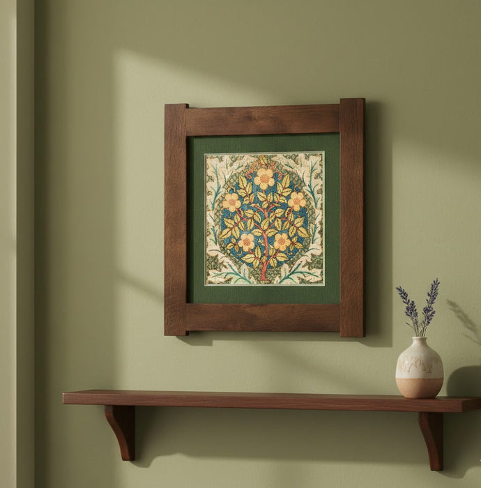 Arts & Crafts Mission Oak Framed Art with Floral Tree