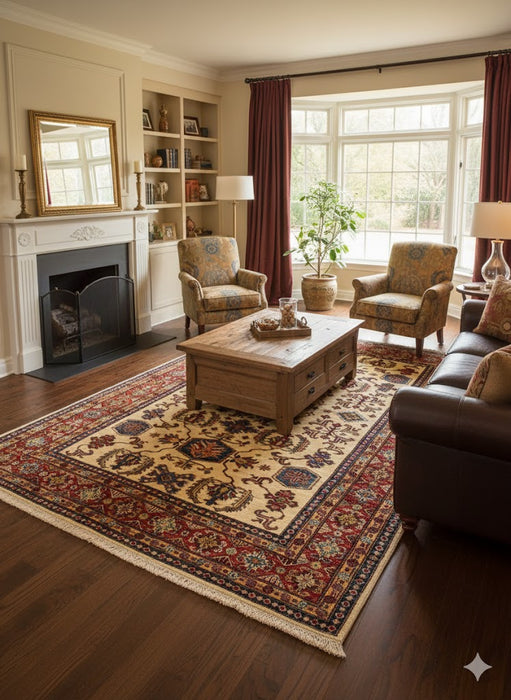 Hand-Knotted Vegetable Dye Kazak Rug from Pakistan, size 5' 11" x 8"