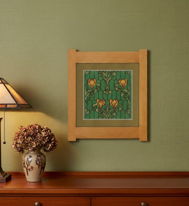 Arts & Crafts Mission Oak Framed Art with Stained Glass Blooms - Michael's Cherry