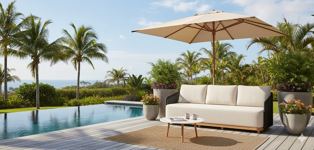 Alpine Teak Wood Outdoor Sofa with Black Rope Design