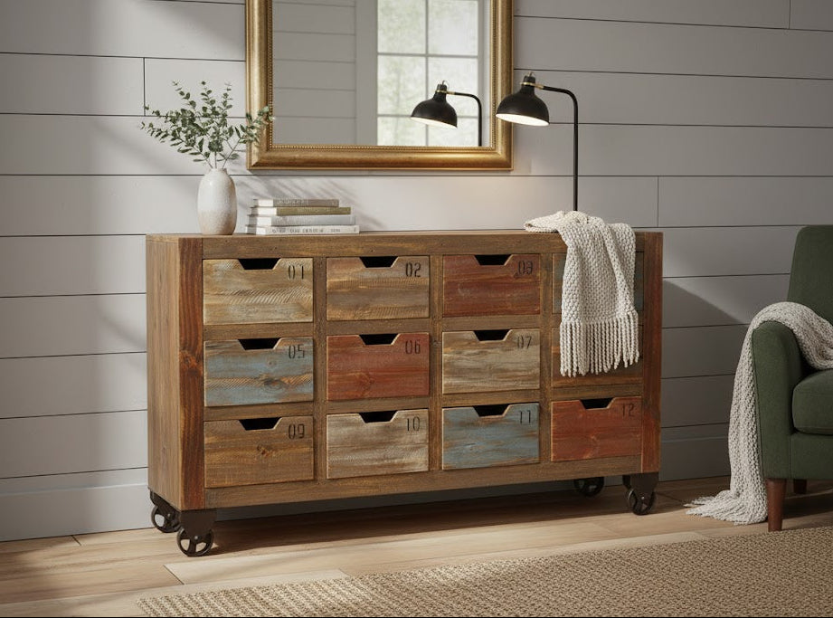 Bayshore 12 Drawer Countdown Console / Dresser 60"- Multi Color
