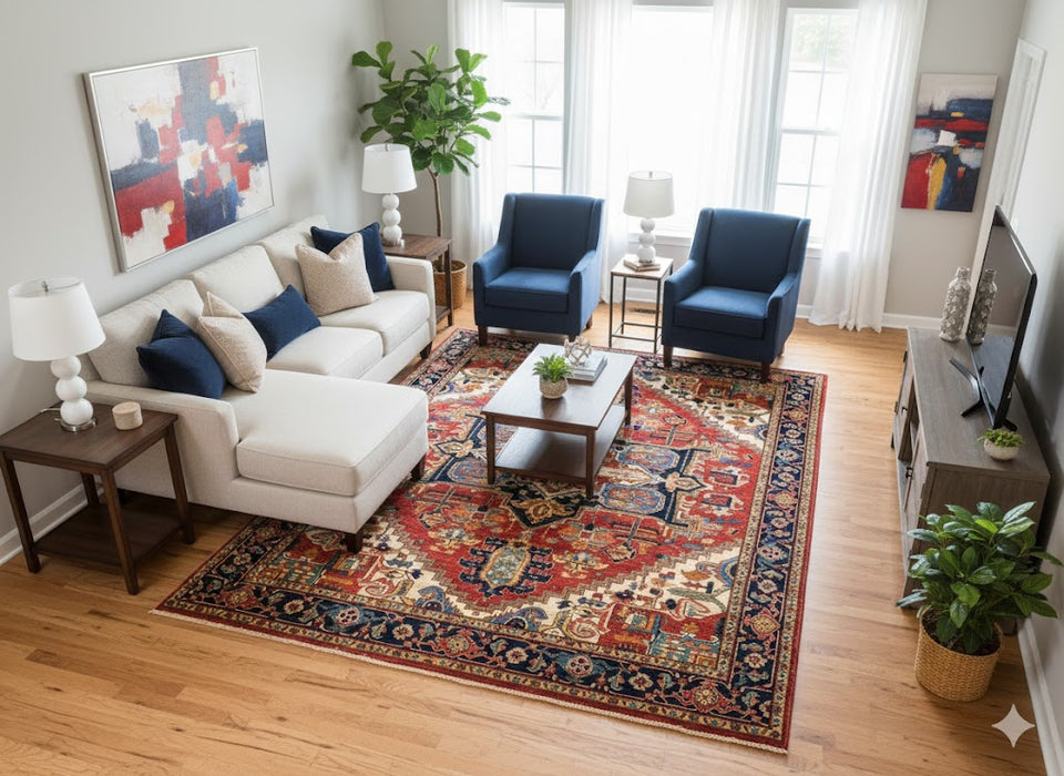 Hand-Knotted Vegetable Dye Kazak Rug from Pakistan, size 7' 10" x 9' 11"