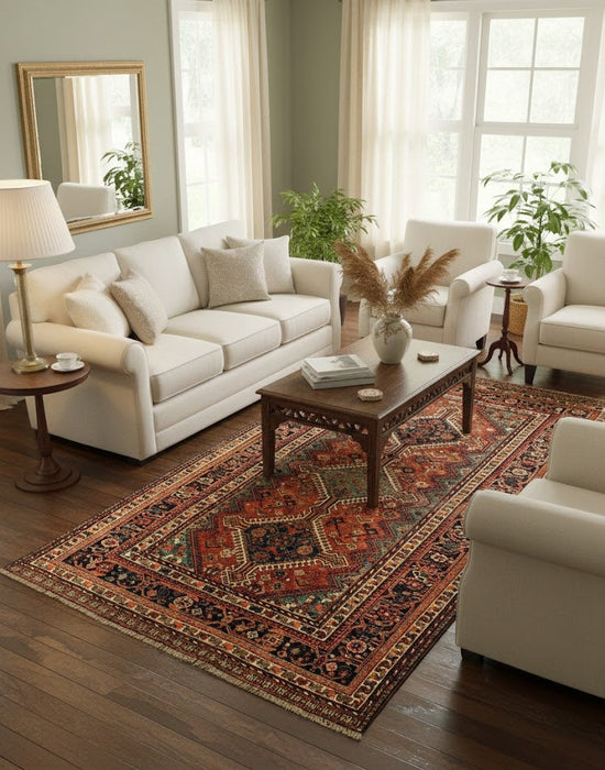 Timeless Beauty, Woven by Hand. Antique Persian Shiraz Rug, size 5' 6" x 8' 6"  (F) persina