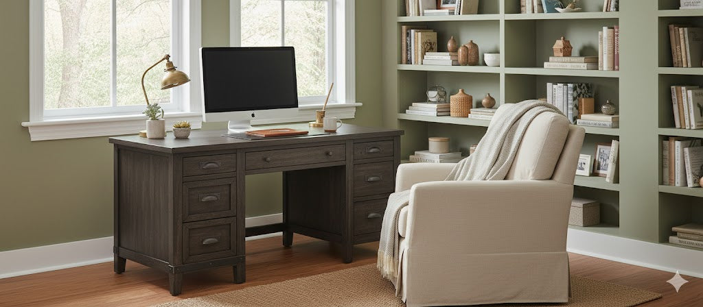 Valenwood Collection Office Desk – Farmhouse Style with Drawers