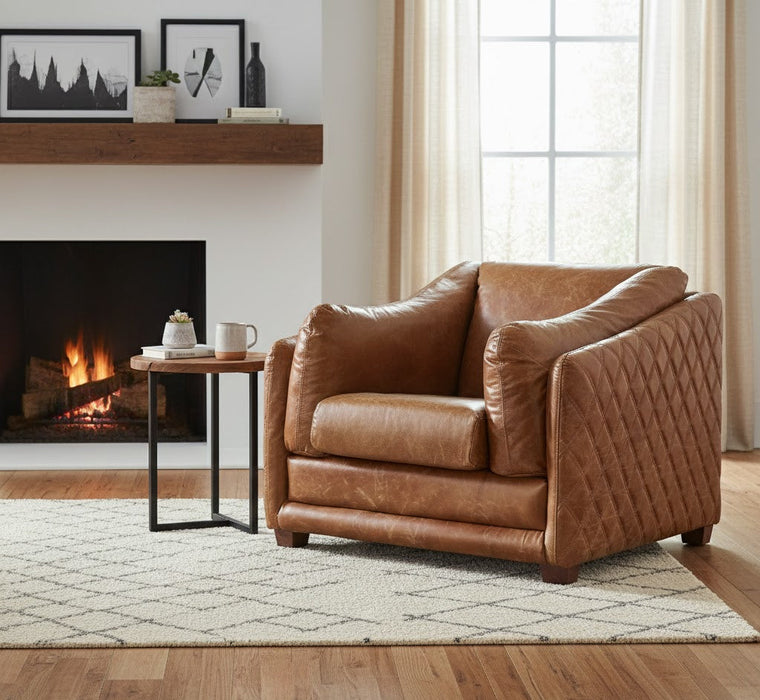Waco Rustic Modern Arm Chair - Light Brown Leather