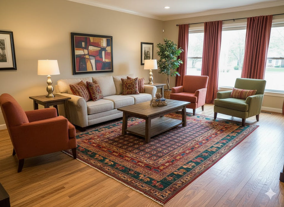 Hand-Knotted Vegetable Dye Kazak Rug from Pakistan, size 8' 10" x 12"