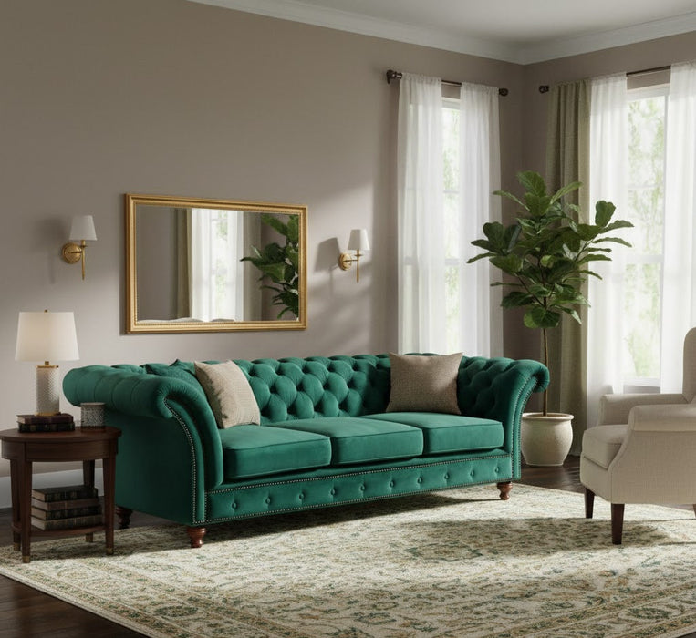 Peyton Sloped Arm Chesterfield Sofa - Green Velvet