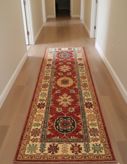 Hand-Knotted Vegetable Dye Kazak Rug from Pakistan, size 2' 9" x 6' 8"