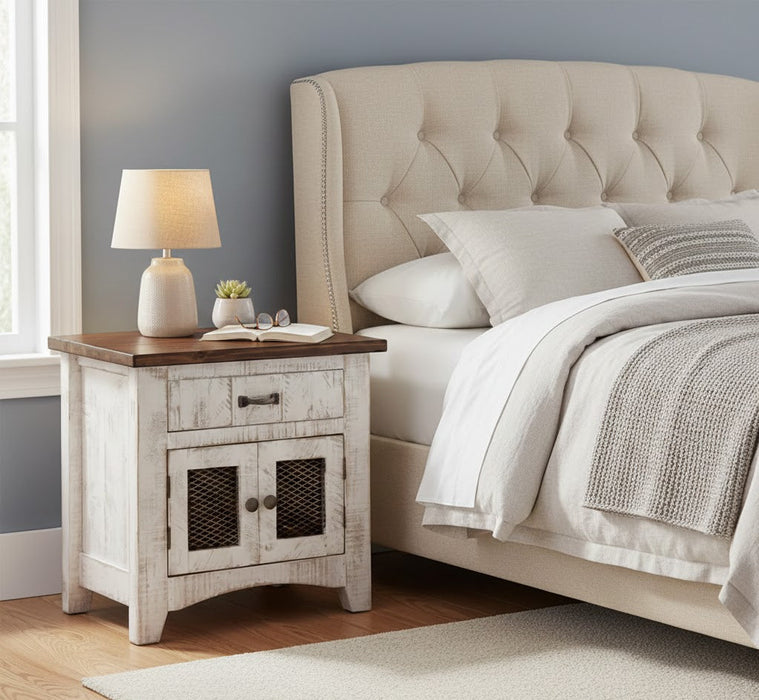 Greenview 2 Door Nightstand - Distressed White