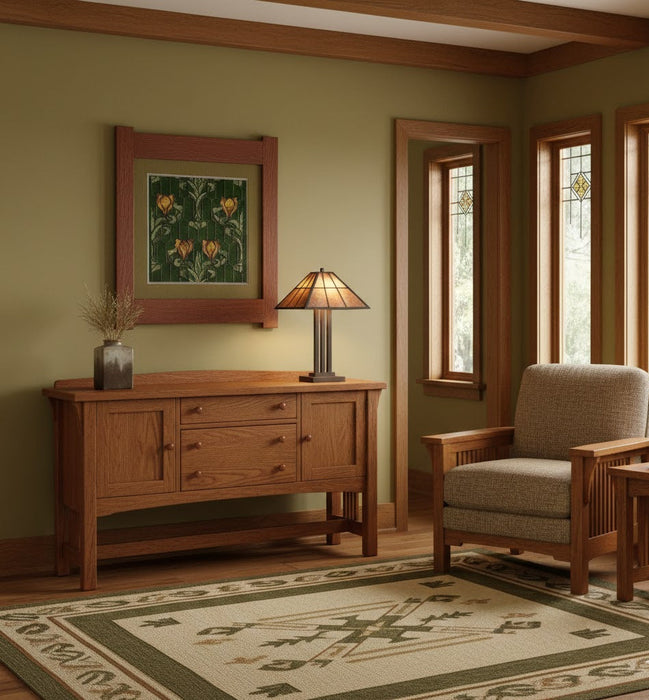 Arts & Crafts Mission Oak Framed Art with Stained Glass Blooms - Michael's Cherry