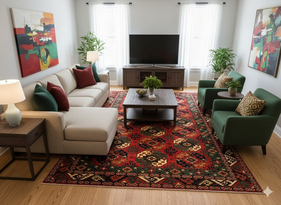 Terkaman Tribal Afghan Oriental Rug, size 8' 8" x 12' 4"  (C)