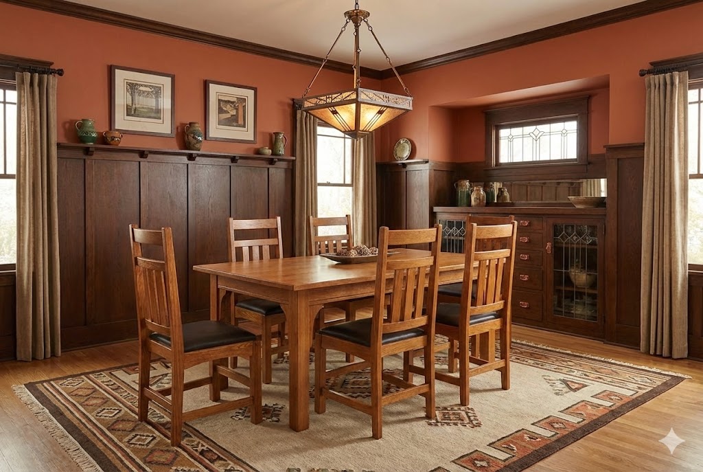 Mission 70" Solid Oak Dining Table Set with 6 Dining chairs - Michaels Cherry