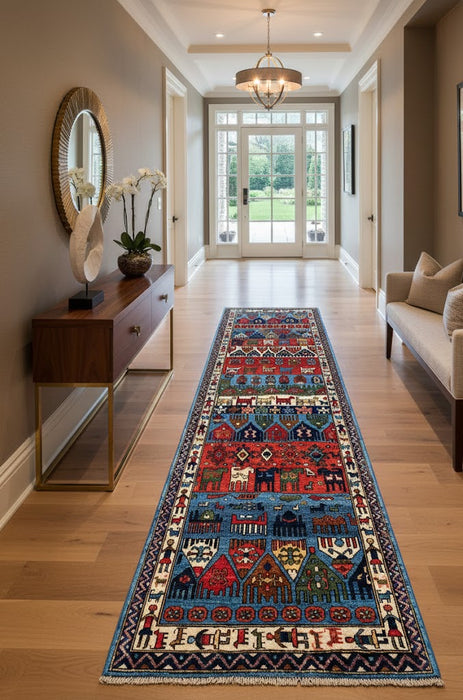 Hand-Knotted Bakhtiari Vegetable-Dyed Wool Rug, 2' 8" x 9' 8"