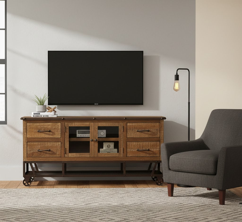 Rustic Distressed Reclaimed Solid Wood Credenza / TV Stand
