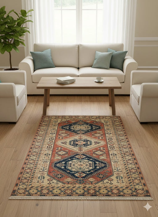 Hand-Knotted Vegetable Dye Kazak Rug from Pakistan, size 5' 9" x 7' 9"